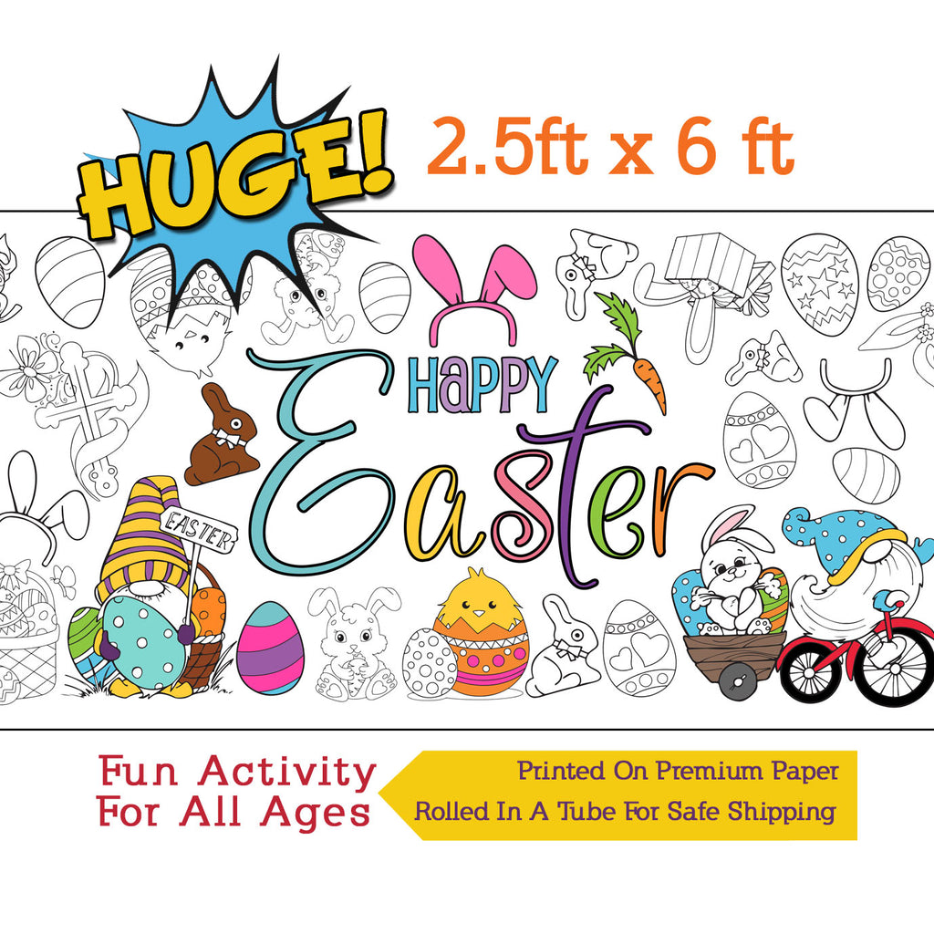 Happy Easter Coloring Banner, Poster, Paper Table Cover