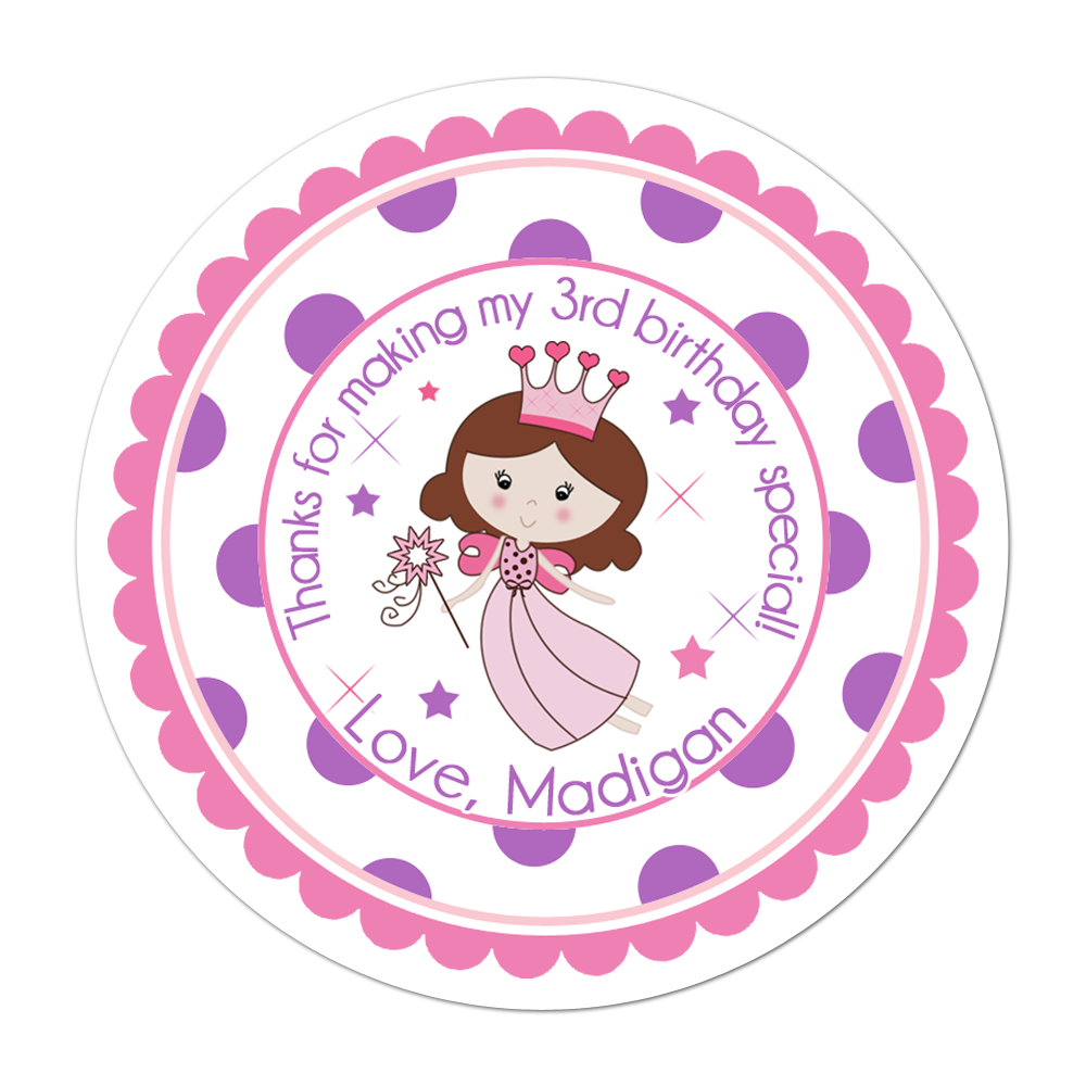Fairy Princess Wide Polka Dot Border Personalized Sticker Birthday Stickers - INKtropolis