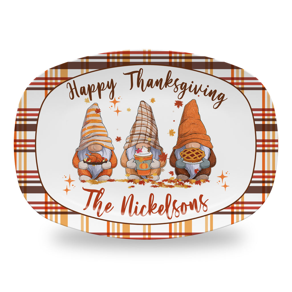 Personalized Thanksgiving Platter, Serving Tray - Trio Of Gnomes