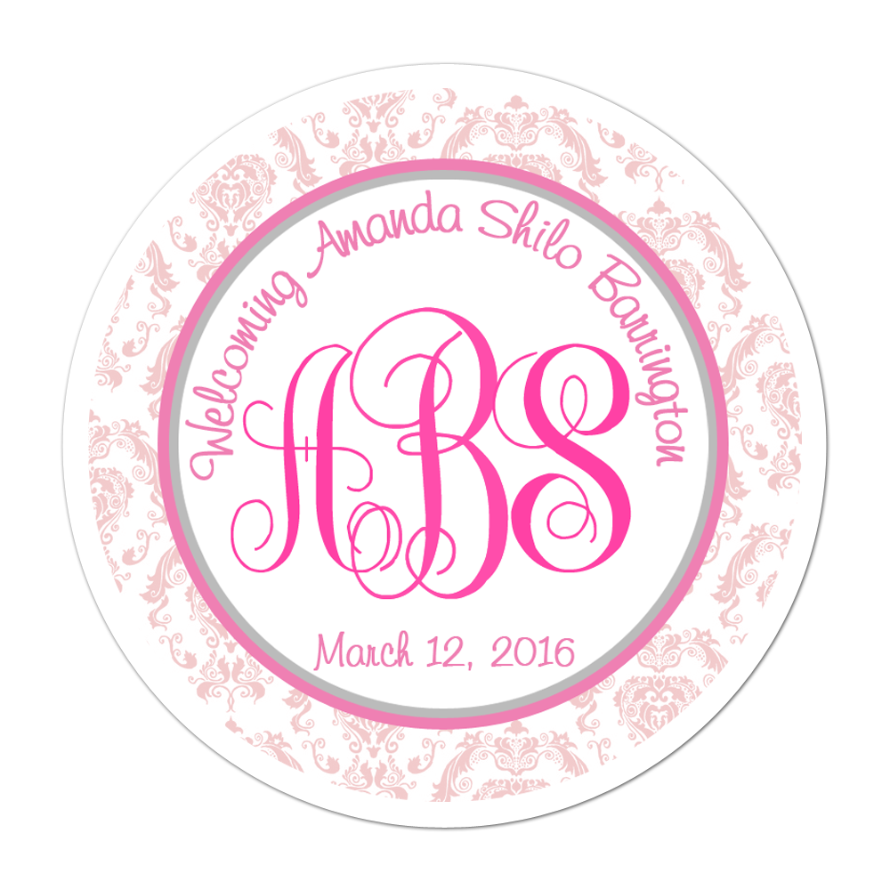 Damask Monogram Personalized Sticker Baby Shower Stickers - INKtropolis