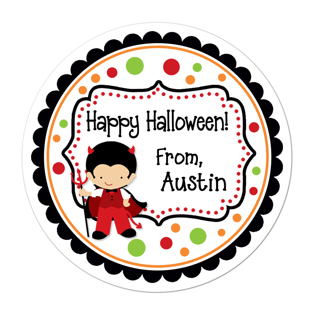 Devil Boy Fancy Frame Personalized Sticker Halloween Stickers - INKtropolis