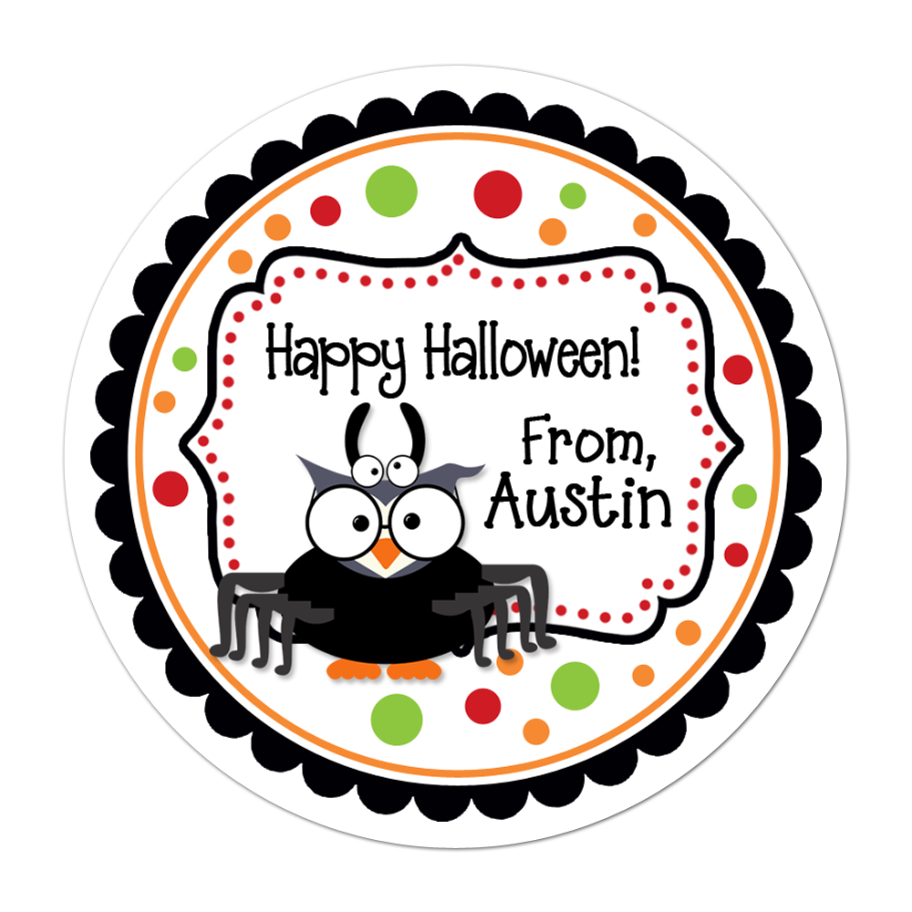 Spider Owl Fancy Frame Personalized Sticker Halloween Stickers - INKtropolis