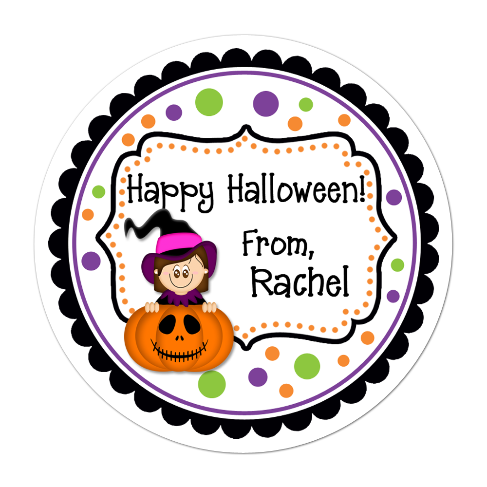 Witch Pumpkin Fancy Frame Personalized Sticker Halloween Stickers - INKtropolis