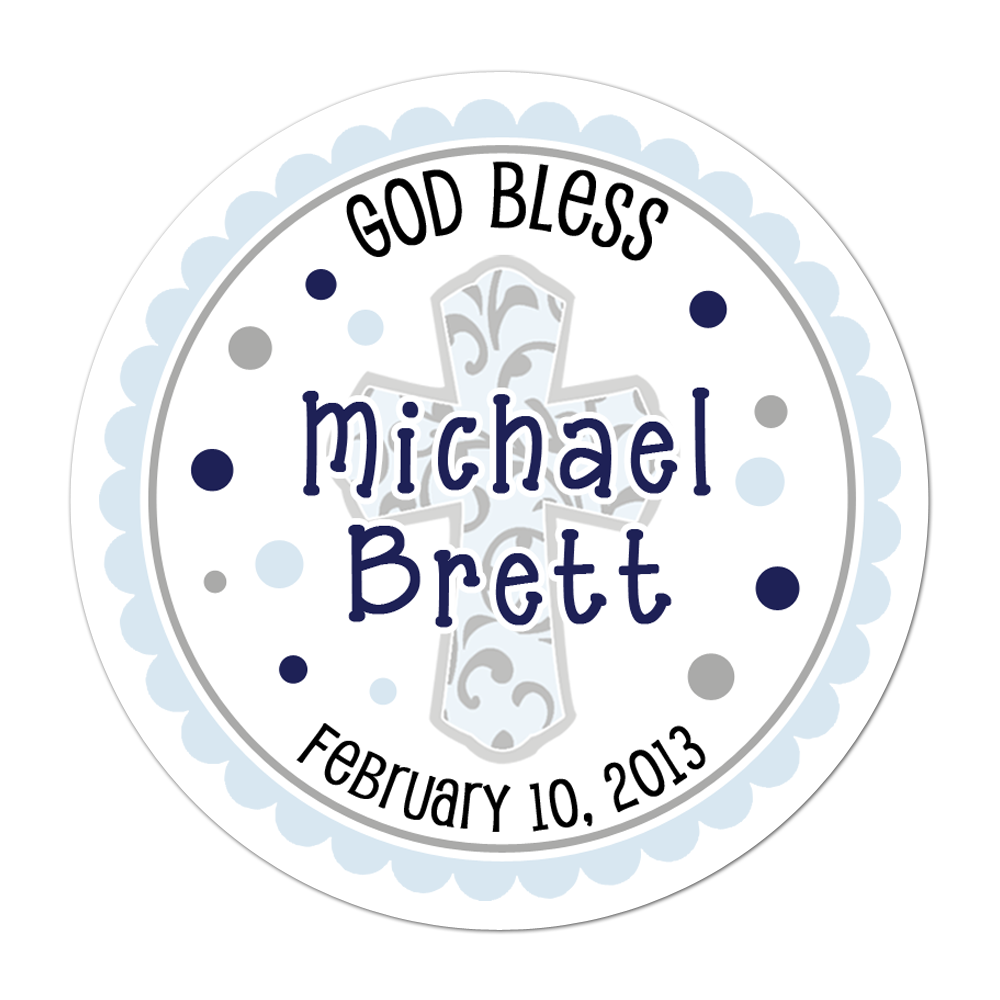 Blue Filigree Cross Personalized Sticker Birthday Stickers - INKtropolis