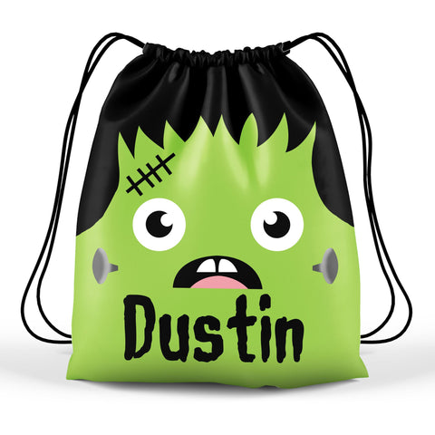 Personalized Halloween Trick Or Treat Bag, Kids Drawstring Bag - Frankenstein Face