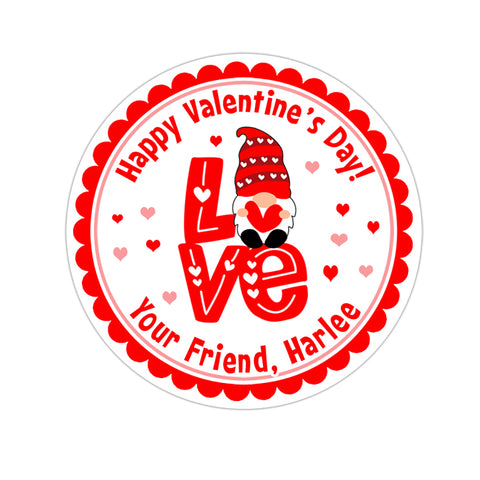 Red Love Gnome Personalized Valentines Day Sticker