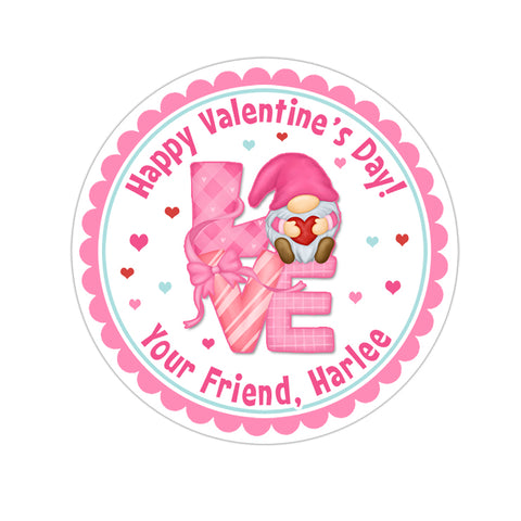 Pink Love Gnome Personalized Valentines Day Sticker
