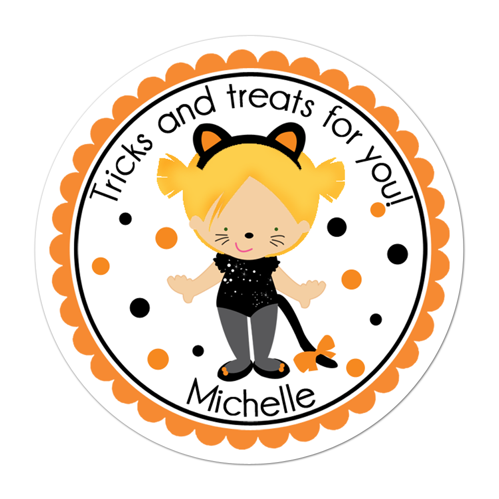 Blonde Hair Cat Costume Personalized Sticker Halloween Stickers - INKtropolis