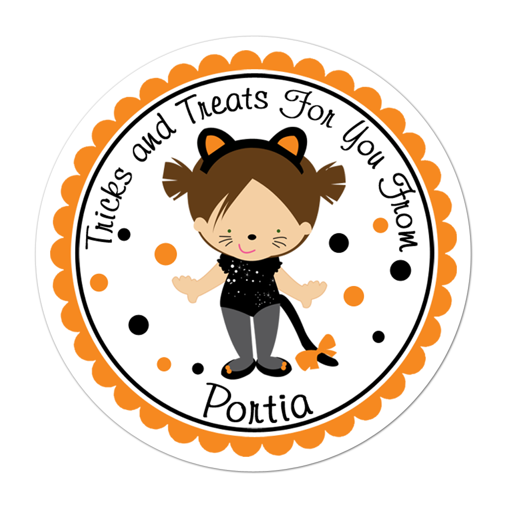 Brown Hair Cat Costume Personalized Sticker Halloween Stickers - INKtropolis
