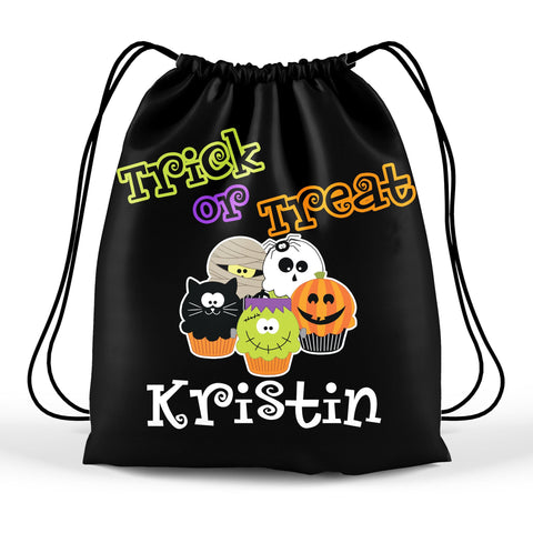 Personalized Halloween Trick Or Treat Bag, Kids Drawstring Bag - Spooky Cupcakes