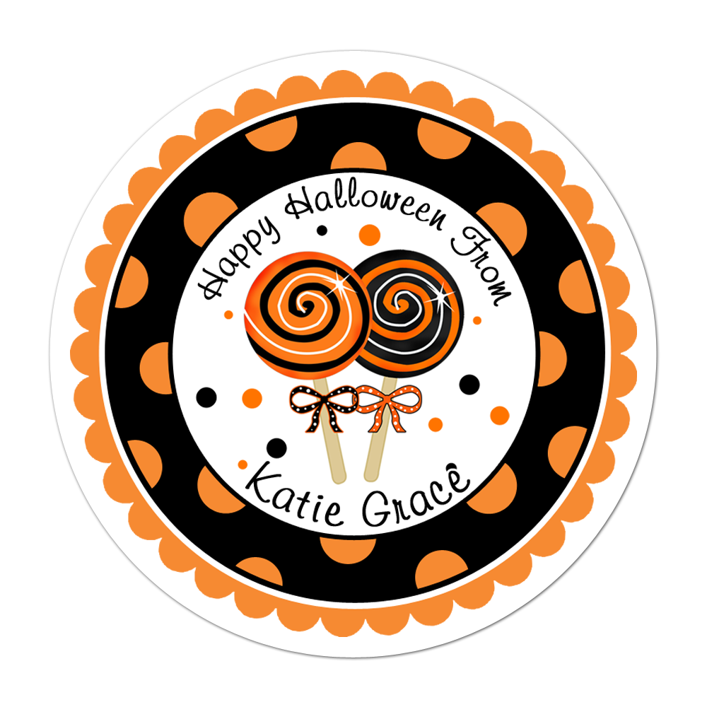 Halloween Lollipops Wide Polka Dot Border Personalized Sticker Halloween Stickers - INKtropolis