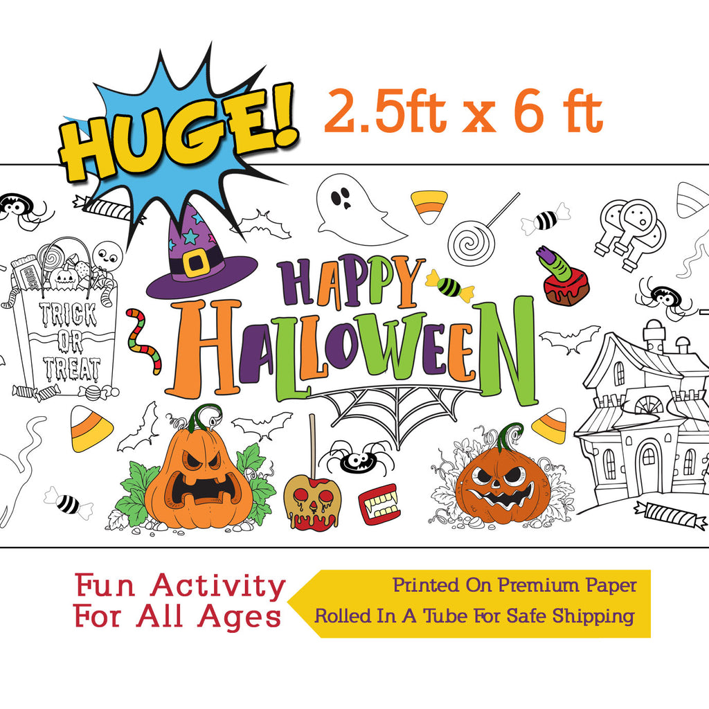Halloween Coloring Banner, Poster, Paper Table Cover