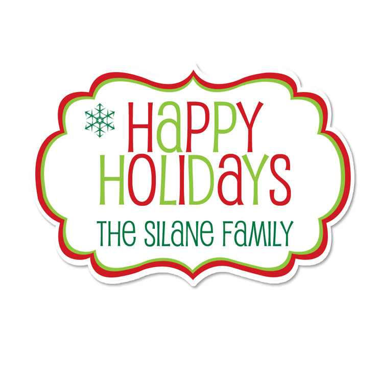 Happy Holidays Fancy Framed Shaped Personalized Sticker Christmas Stickers - INKtropolis