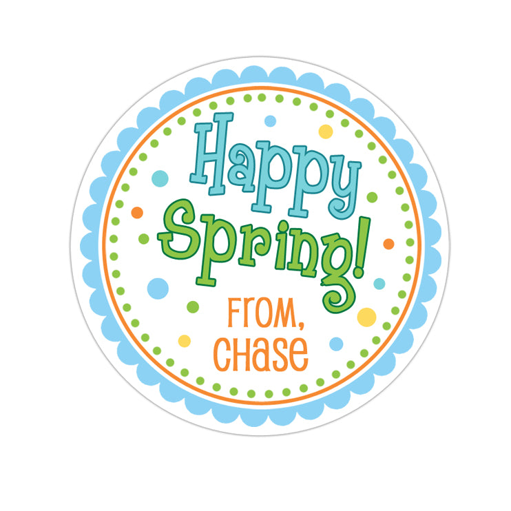 Happy Spring Blue and Green Personalized Sticker Other Holiday Stickers - INKtropolis