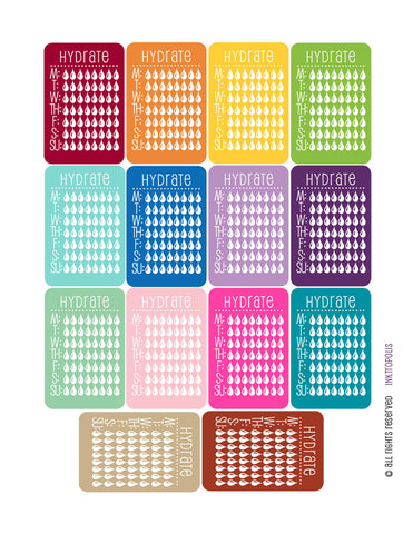 Monthly Planner Stickers Rainbow Hydrate Sidebar Stickers Planner Labels Compatible with Erin Condren Life Planner - 14 Stickers