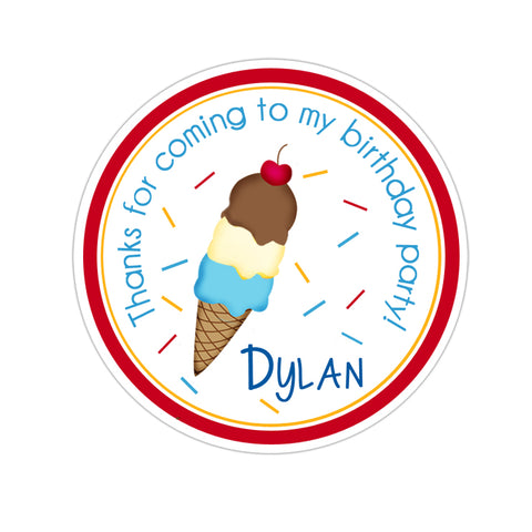 Ice Cream Cone Personalized Birthday Favor Sticker