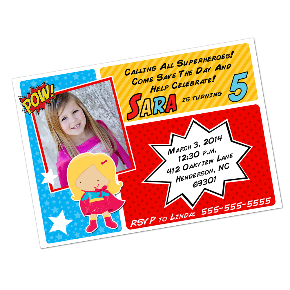 Blonde Superhero Girl Digital Invitation Digital Invitations - INKtropolis