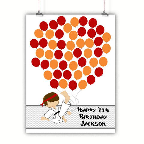 Personalized Birthday Guest Book Alternative - Karate Boy Balloons - Customized Poster, Print, Framed or Canvas, 50 Signatures