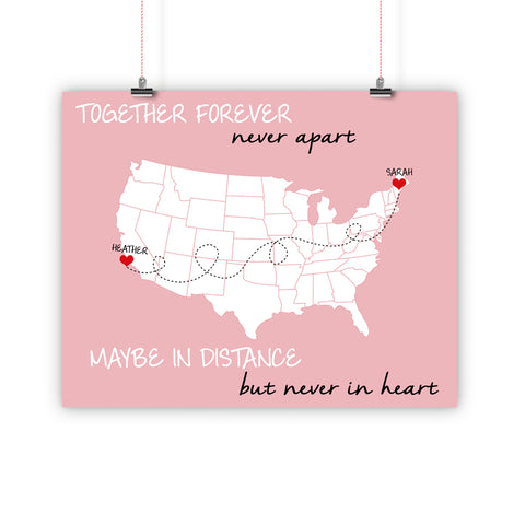 Best Friend Christmas Gift, Lovers, Boyfriend, Girlfriend Long Distance Relationship Map