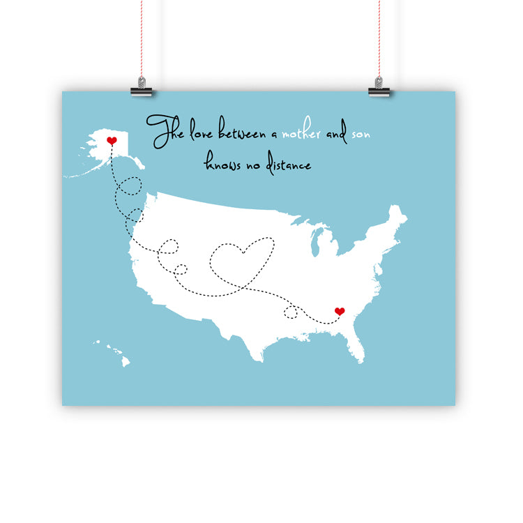 Mothers Day Birthday Christmas Gift For Mom, Father Long Distance Relationship Map, Mother and Daughter, Print, Framed or Canvas map - INKtropolis