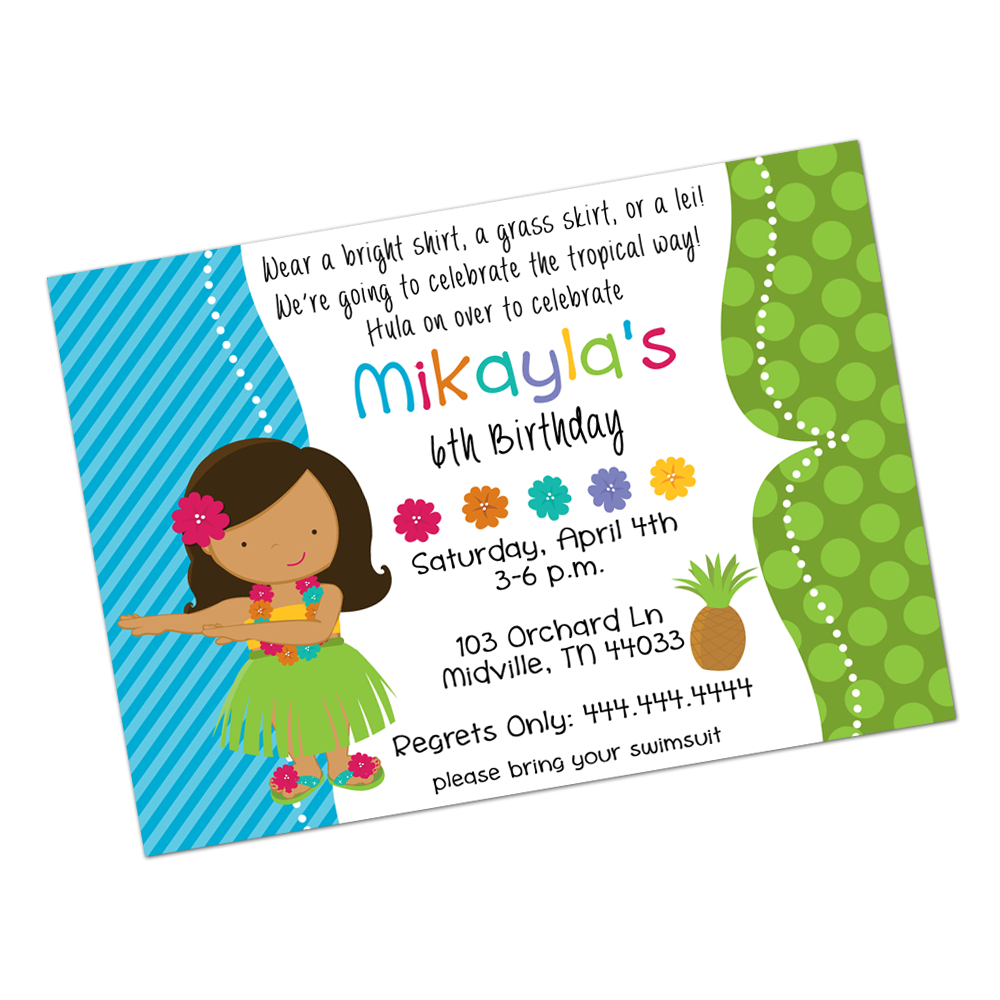 Luau Brunette Girl Digital Invitation Digital Invitations - INKtropolis