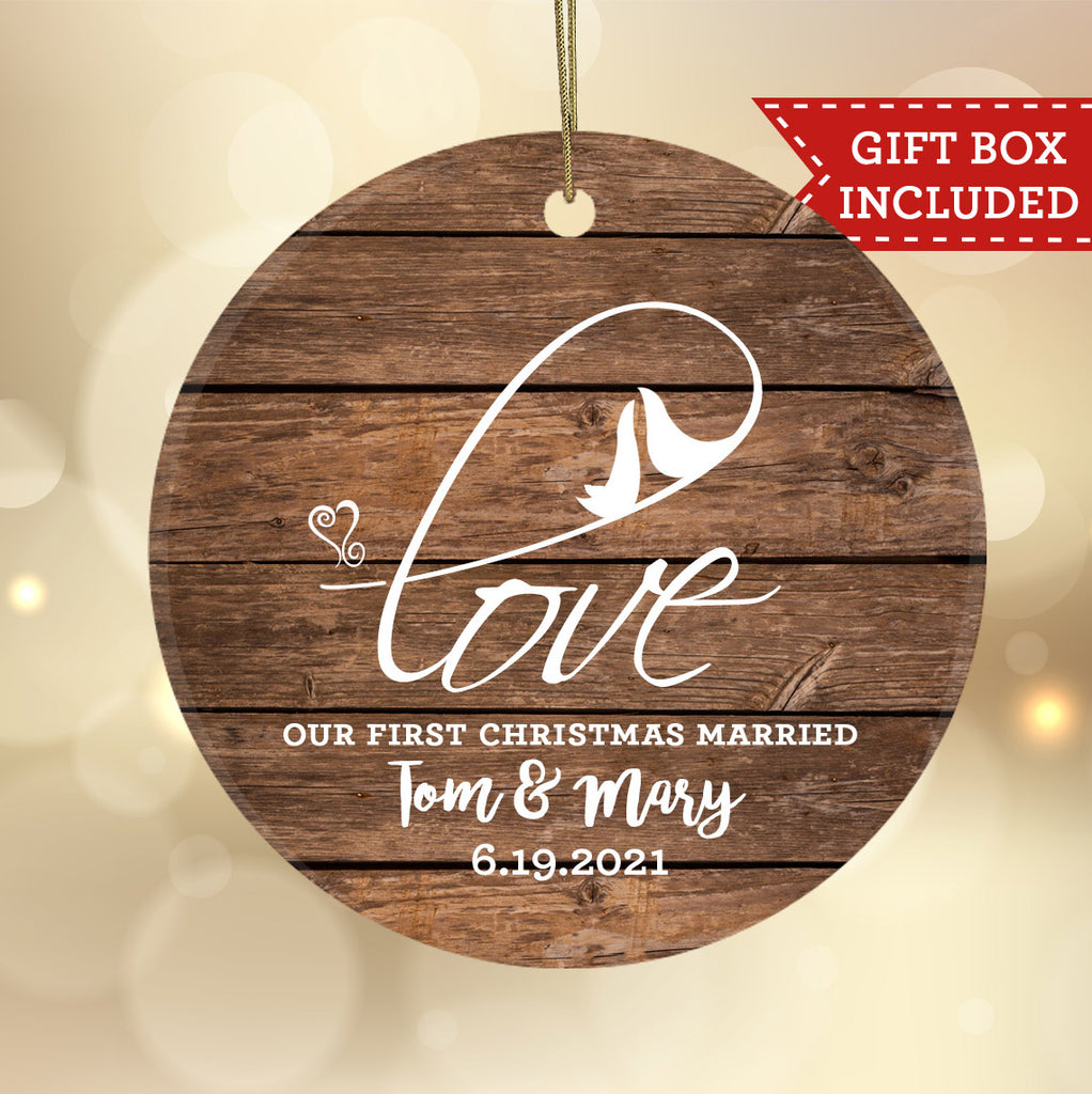 Personalized Our First Christmas Married Ornament - Love Birds In Love