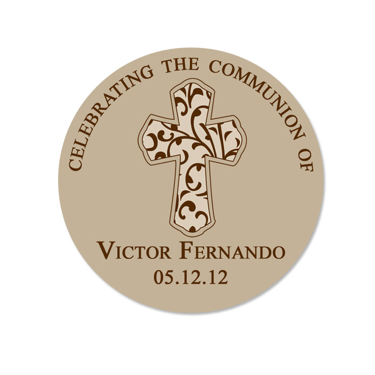 Mocha Filligree Cross Personalized Sticker Birthday Stickers - INKtropolis