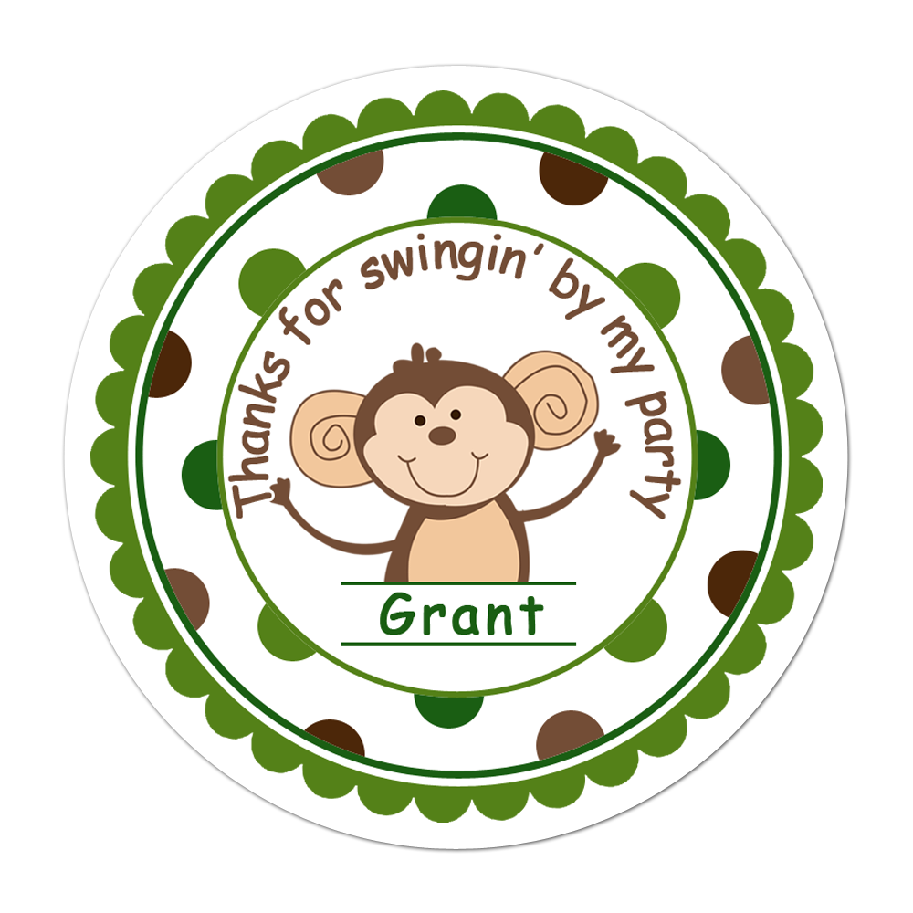 Monkey Wide Polka Dot Border Personalized Sticker Birthday Stickers - INKtropolis