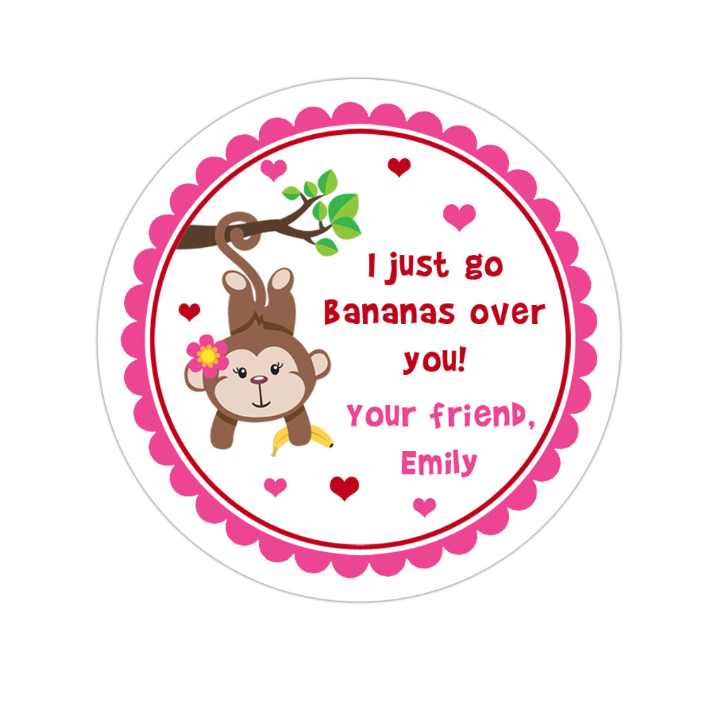 Monkey Girl Valentines Day Personalized Sticker Valentines Day Stickers - INKtropolis