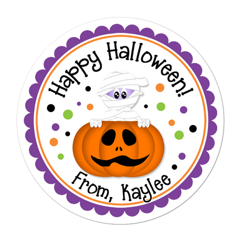 Mummy In Pumpkin Personalized Halloween Sticker