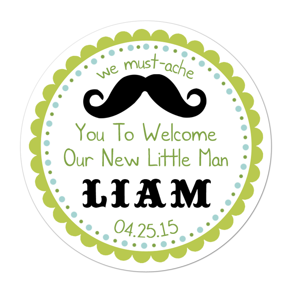 Little Man Mustache Personalized Sticker Baby Shower Stickers - INKtropolis