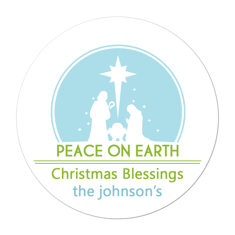 Nativity Scene Blue Personalized Sticker Christmas Stickers - INKtropolis