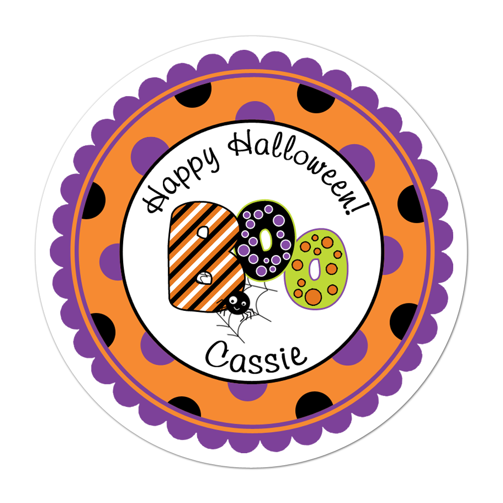 Boo Wide Polka Dot Border Personalized Sticker Halloween Stickers - INKtropolis