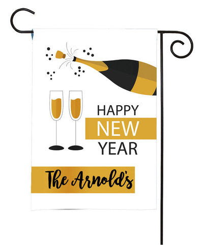 Personalized Happy New Year Garden Flag - New Year Champagne