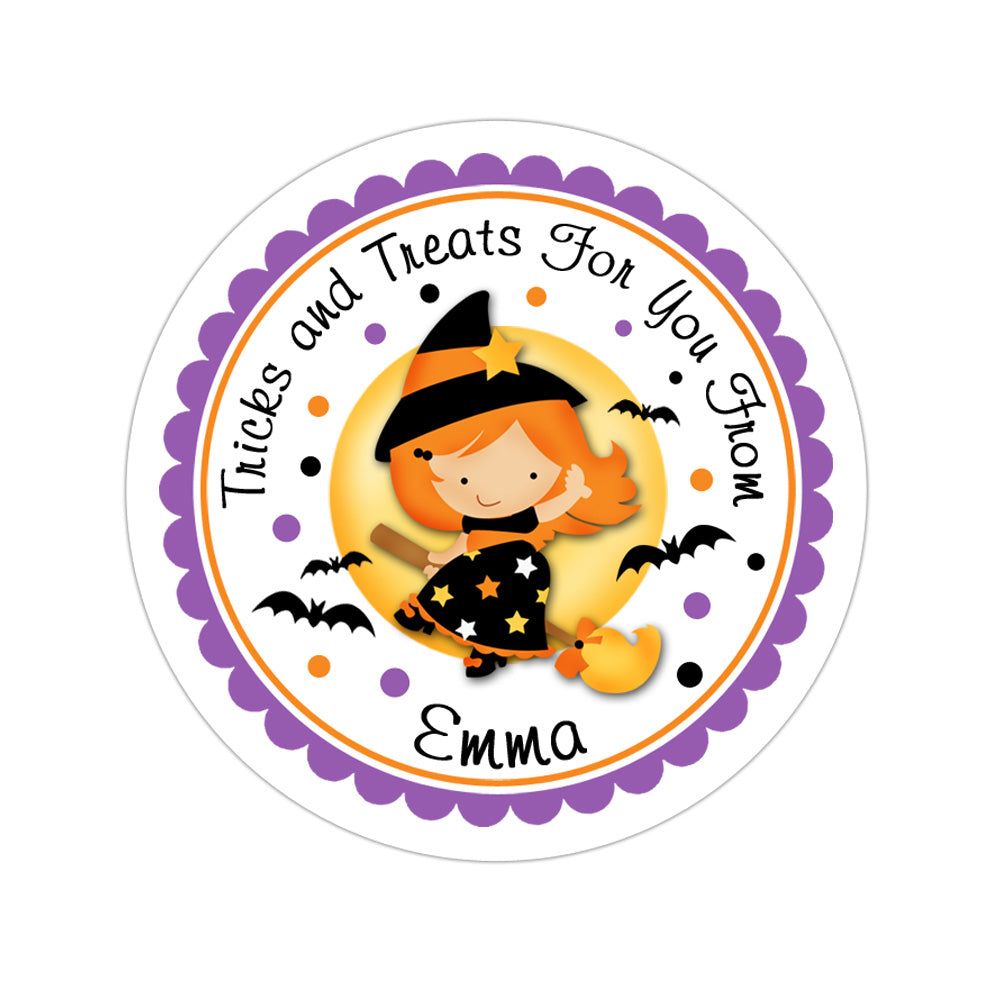 Witch With Moon Personalized Sticker Halloween Stickers - INKtropolis