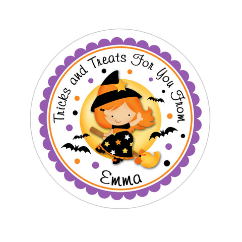 Witch With Moon Personalized Halloween Sticker