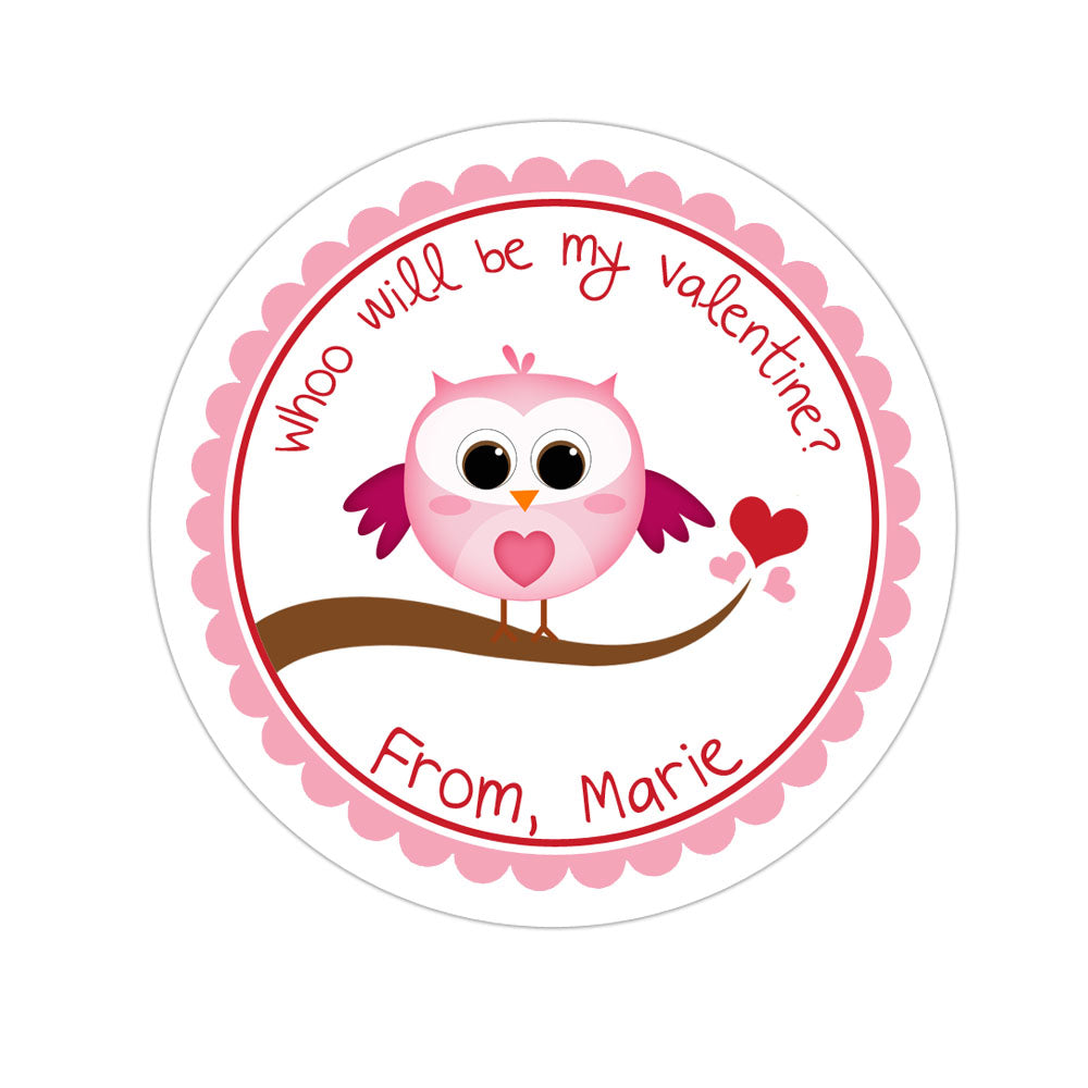 Owl Valentines Day Personalized Sticker Valentines Day Stickers - INKtropolis