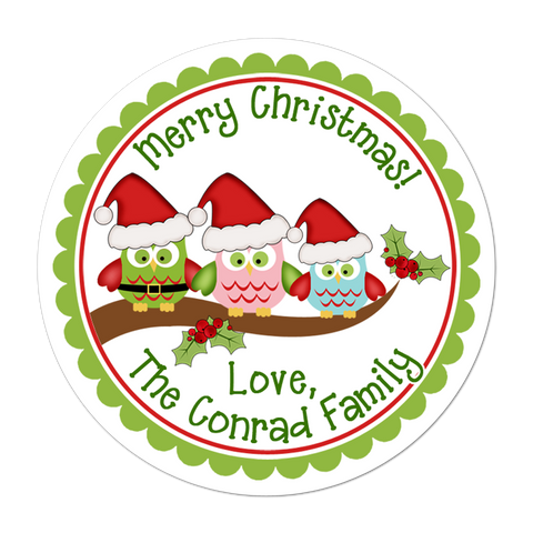 Owl Family Personalized Christmas Gift Sticker