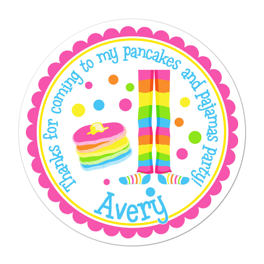 Pancakes and Pajamas Party Personalized Sticker Birthday Stickers - INKtropolis