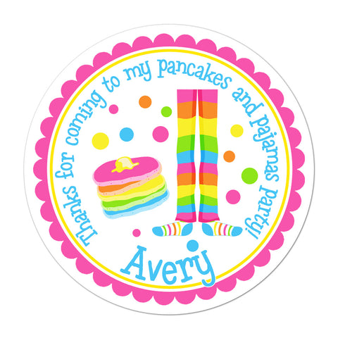 Girls Pancakes and Pajamas Party Personalized Birthday Favor Sticker