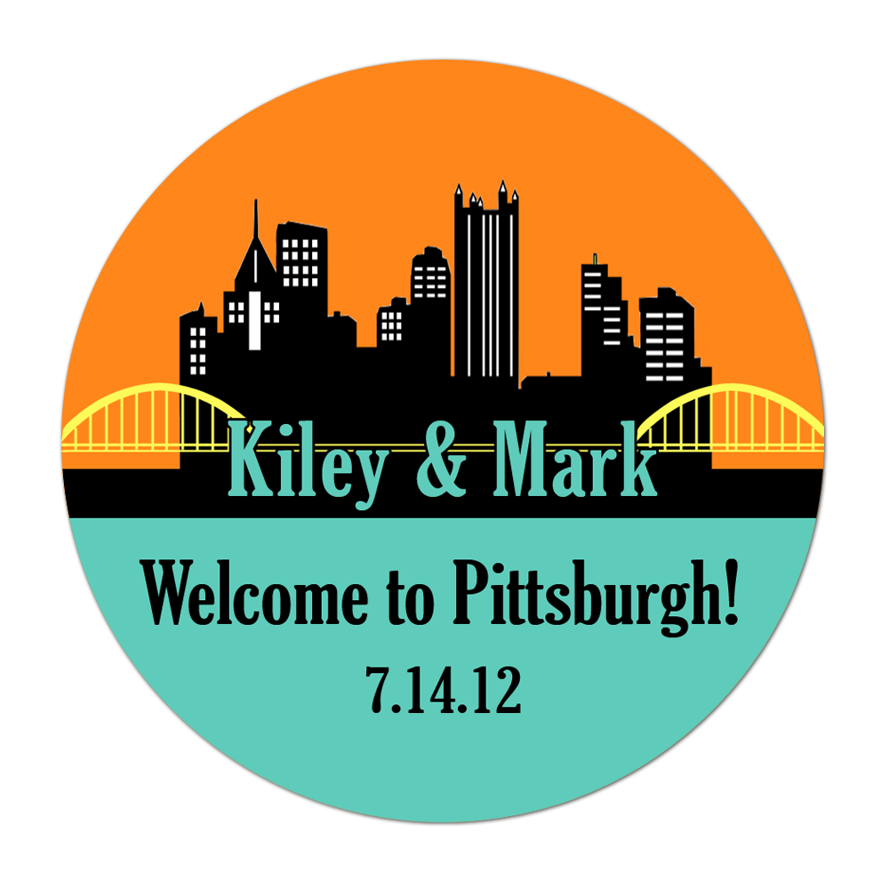 Pittsburgh Skyline Personalized Sticker Wedding Stickers - INKtropolis