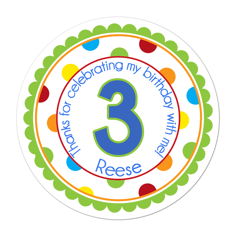 Age Number Wide Polka Dot Border Personalized Sticker Birthday Stickers - INKtropolis