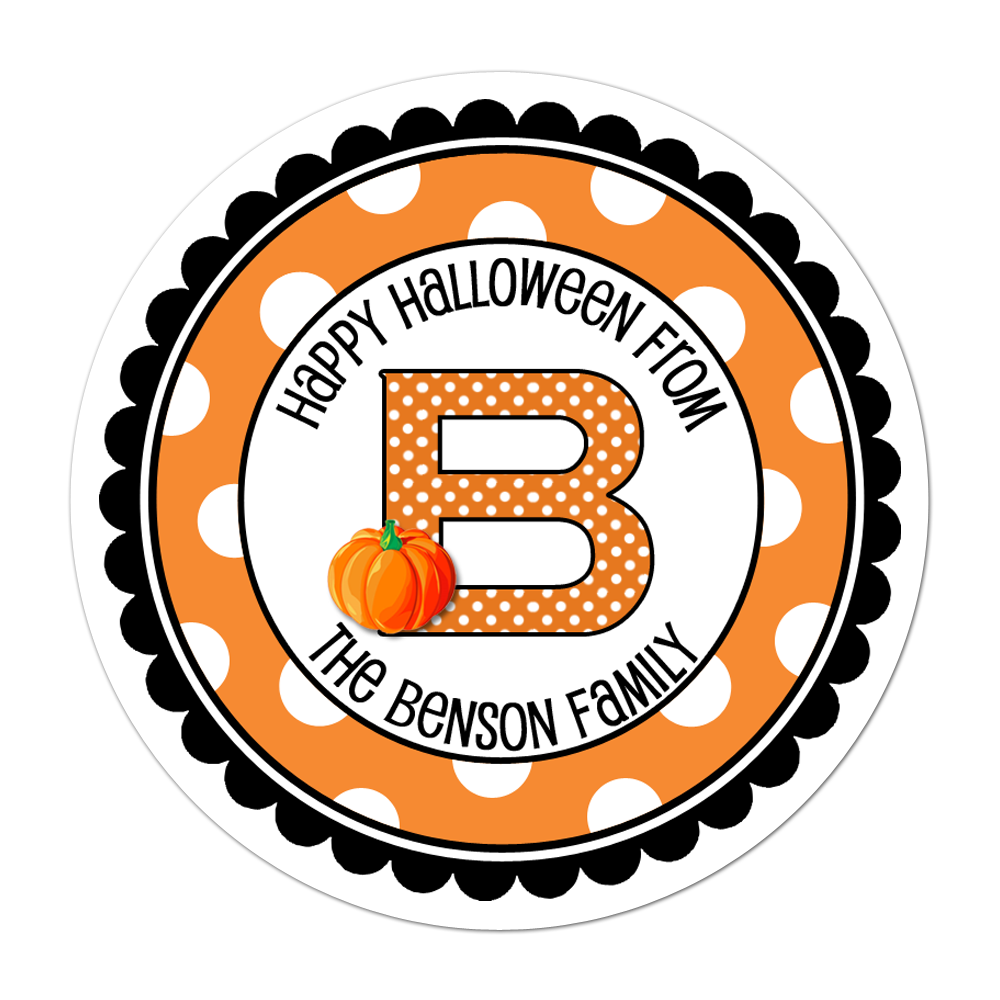 Pumpkin Monogram Wide Polka Dot Border Personalized Sticker Halloween Stickers - INKtropolis