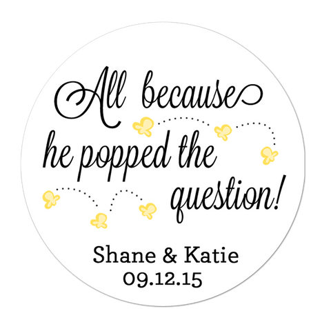 He Popped The Question Popcorn Personalized Sticker