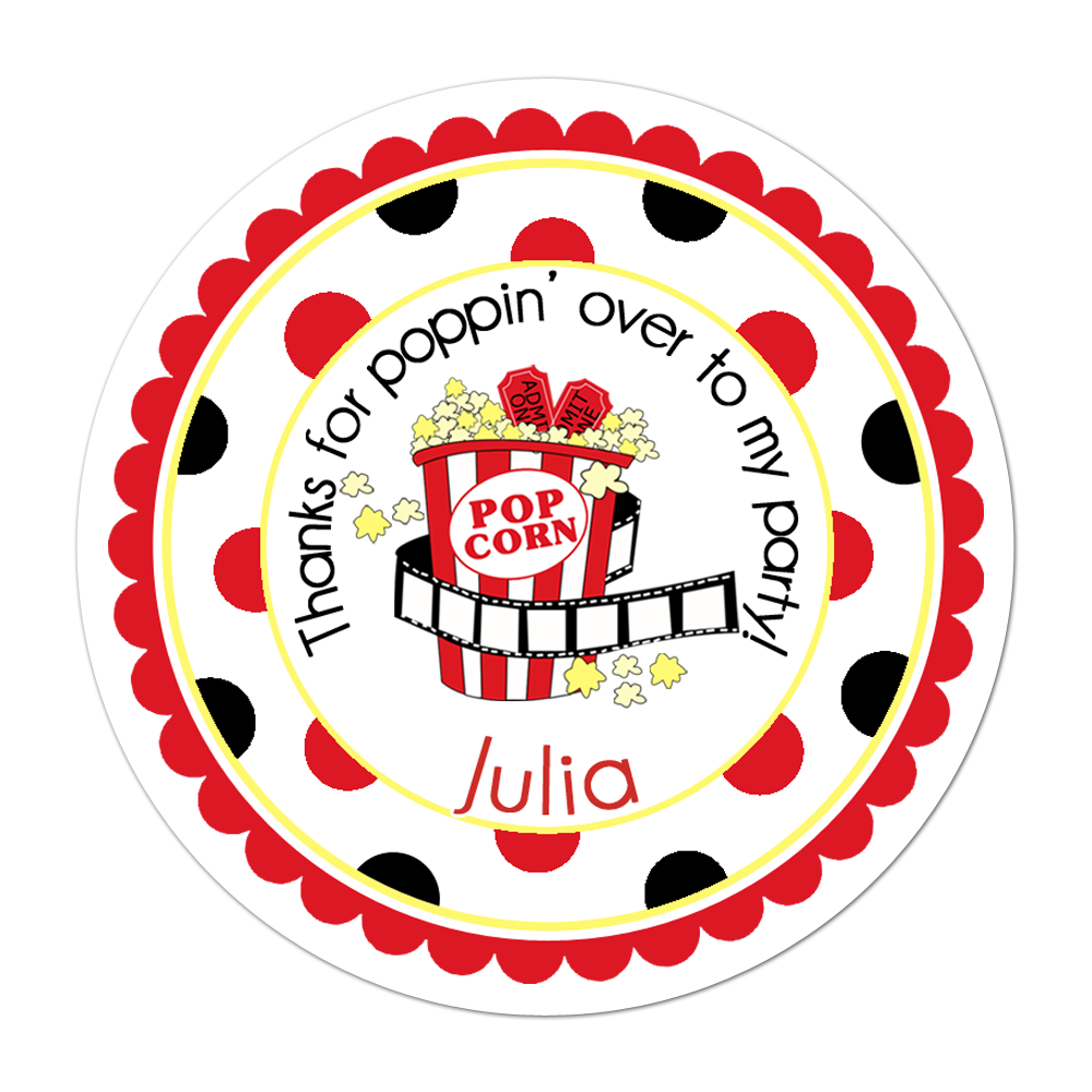Movie Theater Wide Polka Dot Border Personalized Sticker Birthday Stickers - INKtropolis