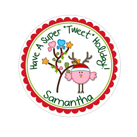 Pink Reindeer Bird Personalized Christmas Gift Sticker