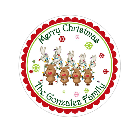 Reindeer Family Personalized Christmas Gift Sticker