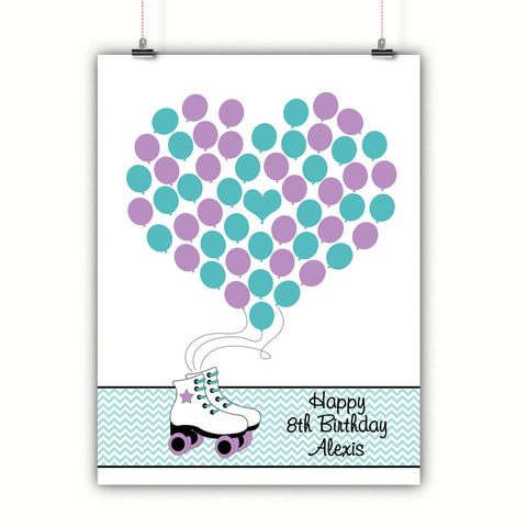 Personalized Birthday Guest Book Alternative - Roller Skate Balloons - Customized Poster, Print, Framed or Canvas, 50 Signatures