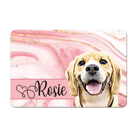 Personalized Pet Food Placemat - Custom Pet Photo - Pink Marble