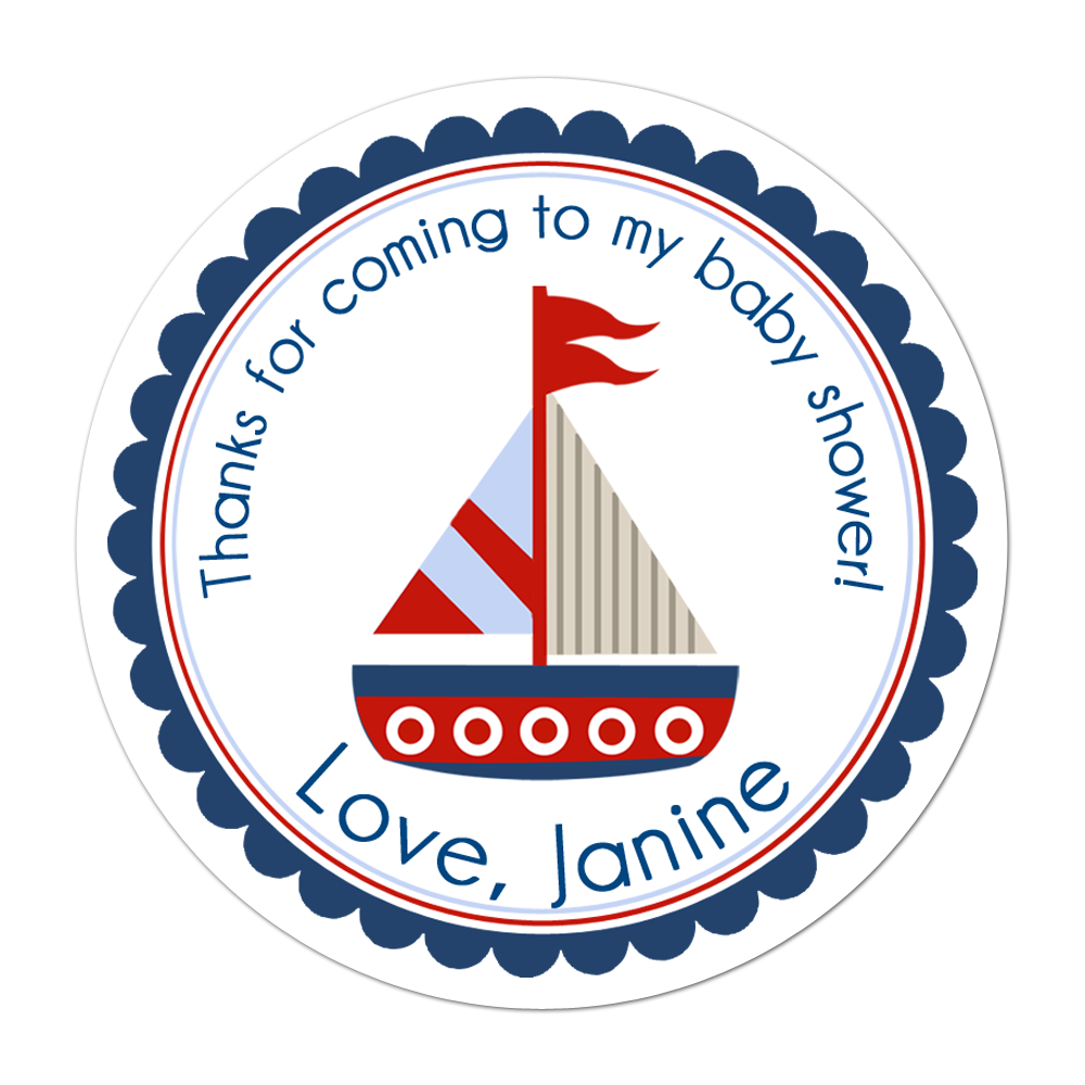 Nautical Sailboat Personalized Sticker Baby Shower Stickers - INKtropolis